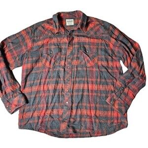 Ariat Retro Fit Shirt Mens Large Snap Button Black/Gray and Red Plaid Western